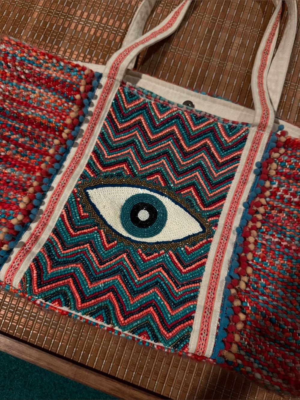 Like New! America & Beyond Evil Eye Good Luck Hand Beaded Tote Bag